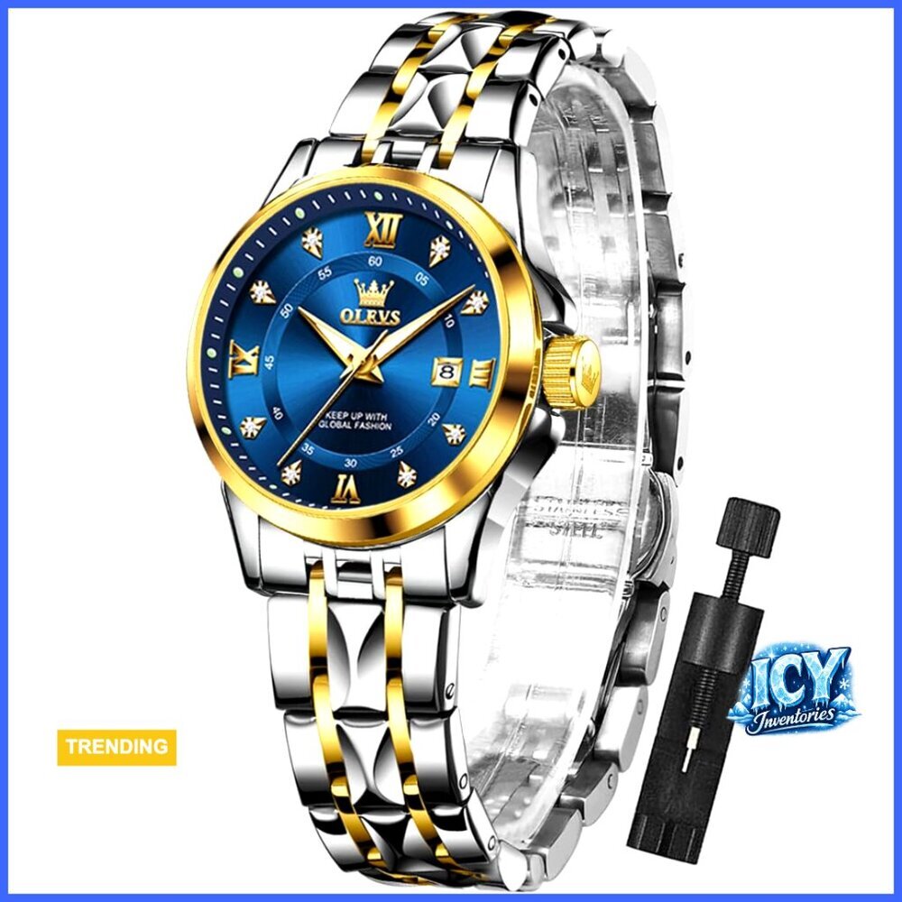Stainless Steel Women's Watch with Date Luminous Waterproof Quartz